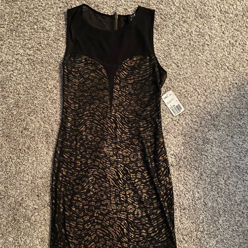 Black and gold mini dress